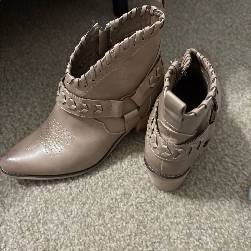Altar'd State Tan Ankle Booties with Studded Details